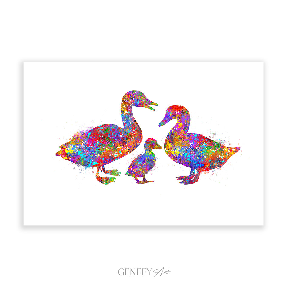 Duck Family of 3 Watercolour Print