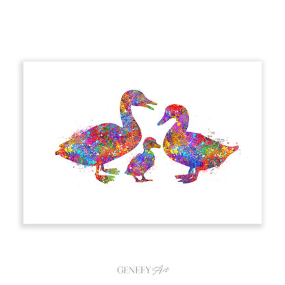 Duck Family of 3 Watercolour Print
