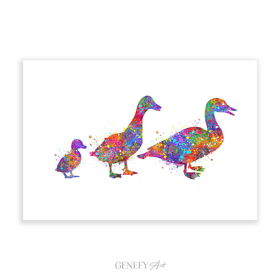 Duck Family of 3 Watercolour Print