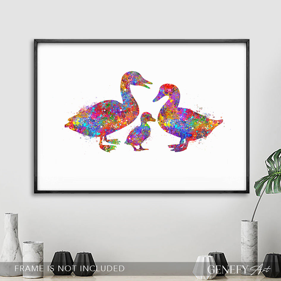Duck Family of 3 Watercolour Print