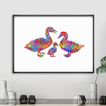 Duck Family of 3 Watercolour Print