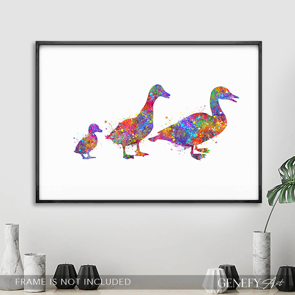 Duck Family of 3 Watercolour Print