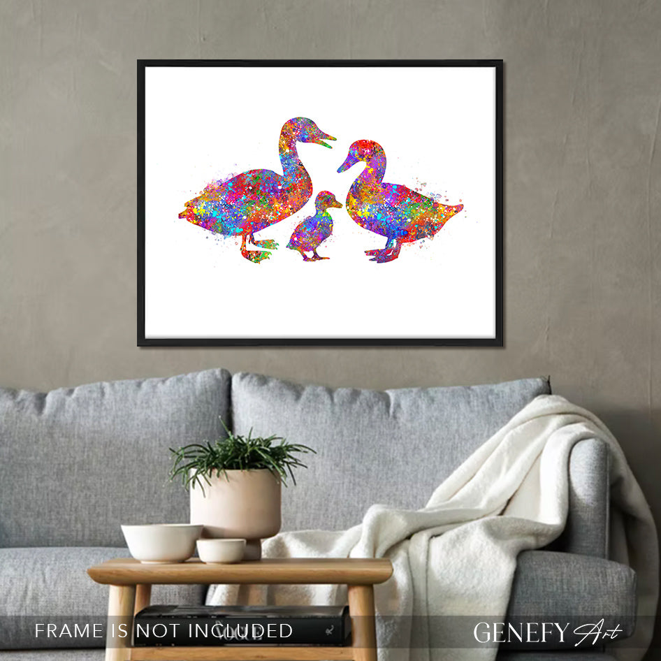 Duck Family of 3 Watercolour Print