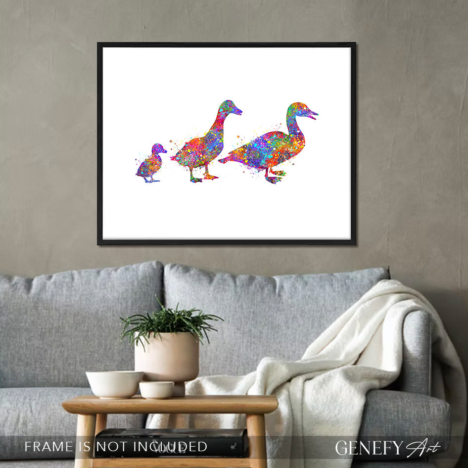 Duck Family of 3 Watercolour Print