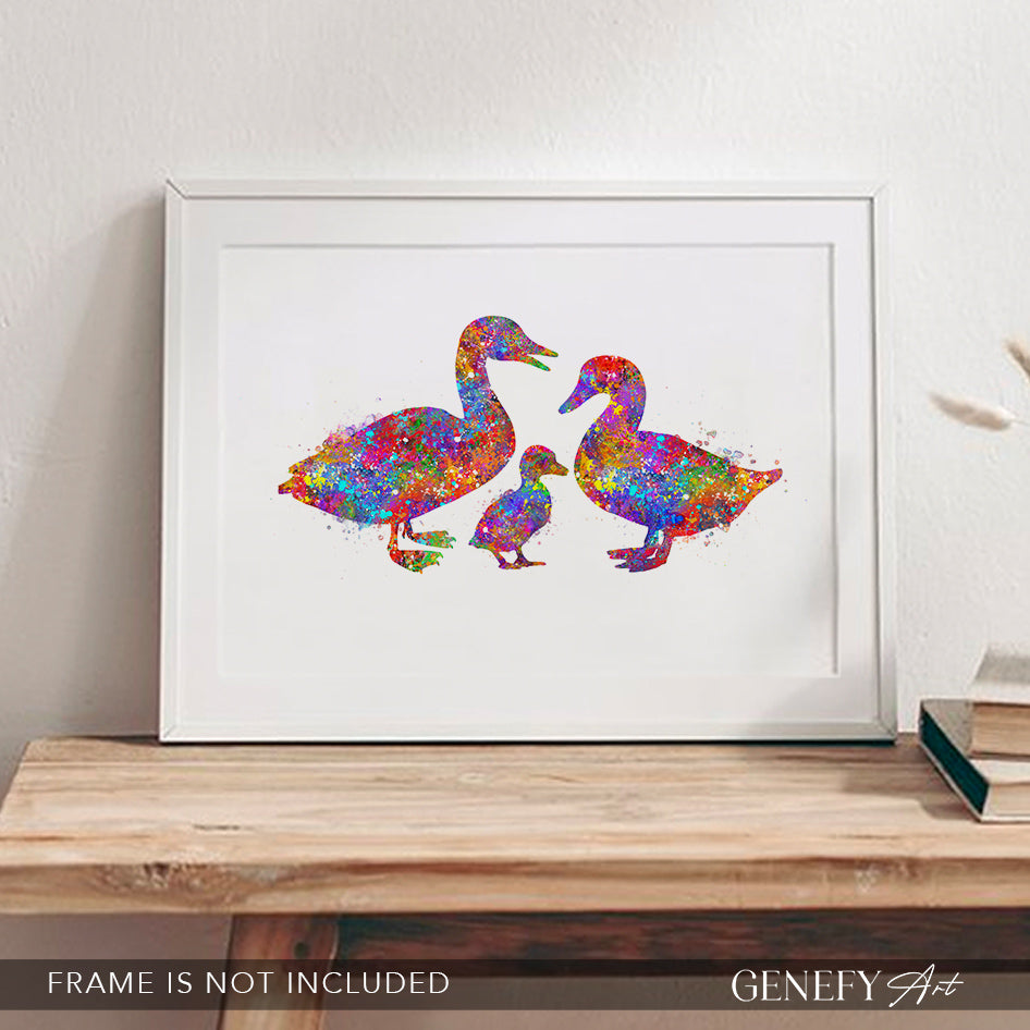 Duck Family of 3 Watercolour Print