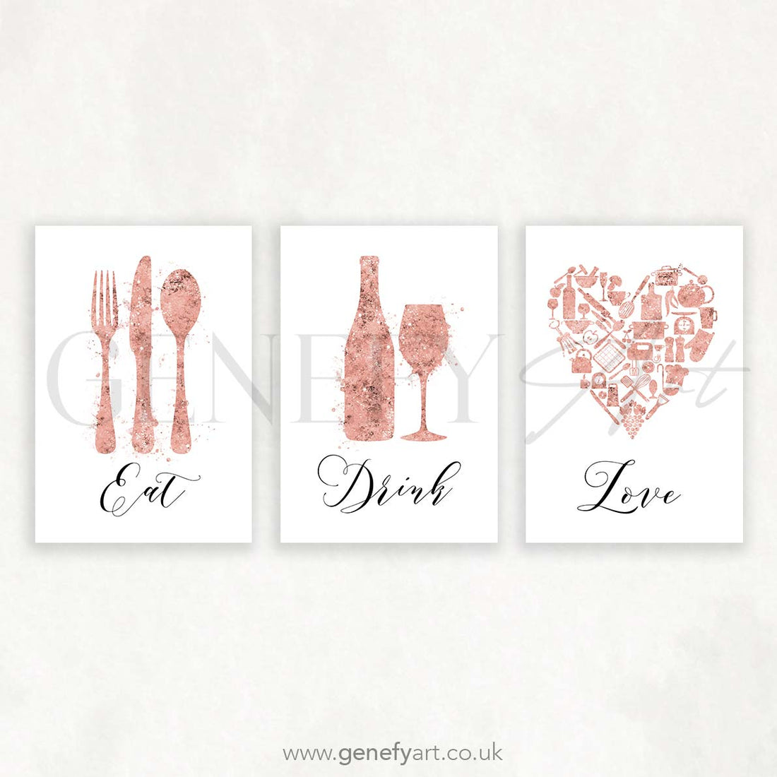 Pink Kitchen Watercolour Art - Set of 3