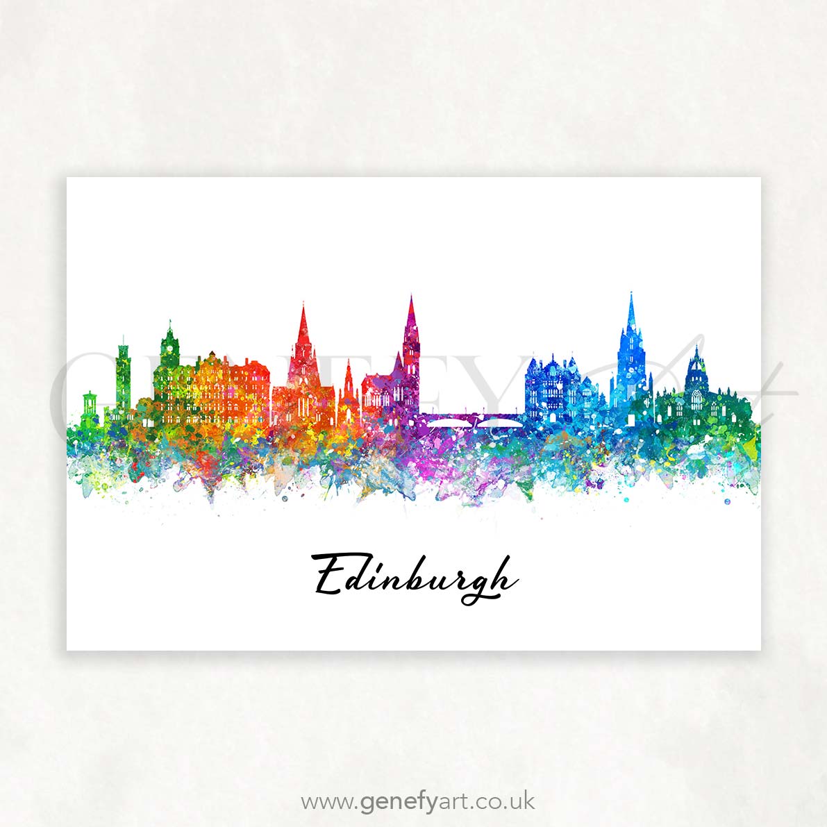 Edinburgh Skyline Watercolour Print - Genefy Art