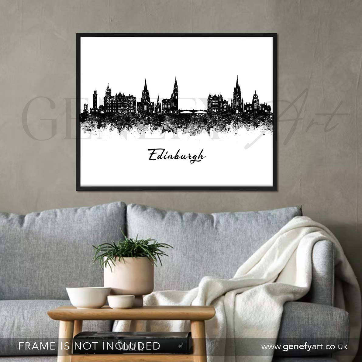 Edinburgh Skyline Black and White Watercolour Print - Genefy Art