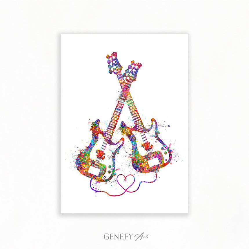 Electric Bass Guitar Watercolour Art