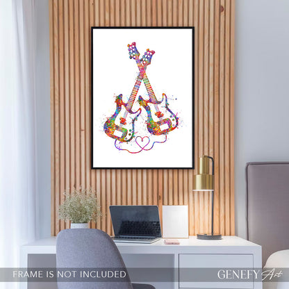 Electric Bass Guitar Watercolour Art