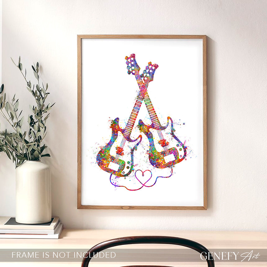 Electric Bass Guitar Watercolour Art