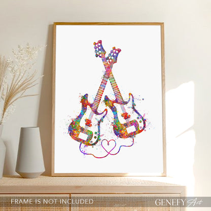 Electric Bass Guitar Watercolour Art