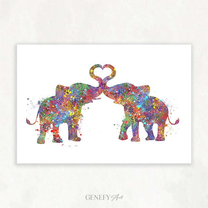 Elephant Couple Watercolour Art
