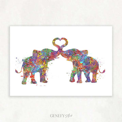 Elephant Couple Watercolour Art
