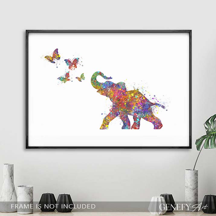 Elephant Chasing Butterflies Art Print - Genefy Art