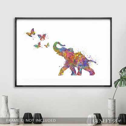 Elephant Chasing Butterflies Art Print - Genefy Art
