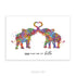 Watercolor illustration of two colorful elephants with intertwined trunks forming a heart shape, symbolizing love and connection – customizable art print for names or quotes.