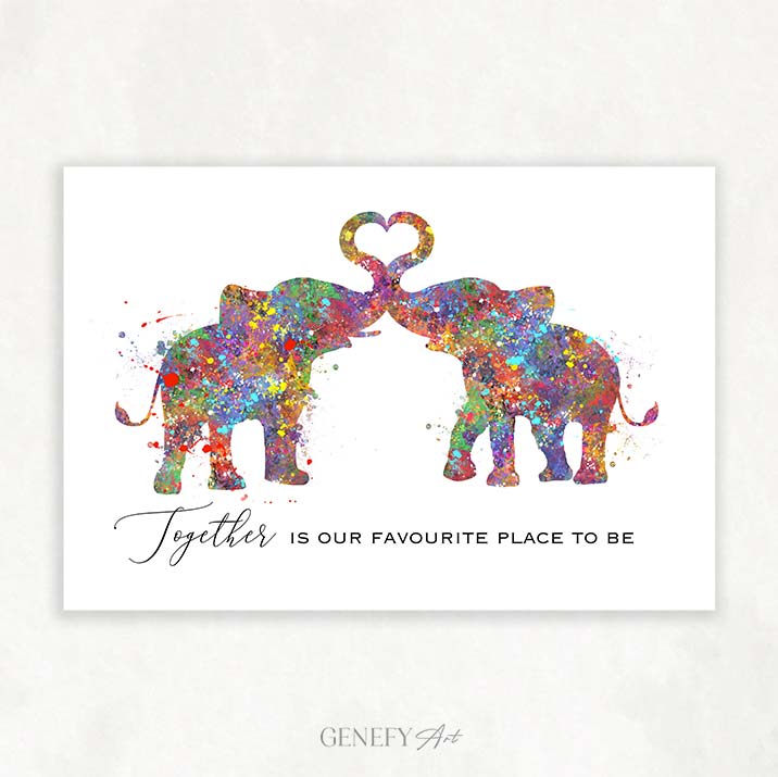 Elephant Couple Love Quote Watercolour Art - Genefy Art