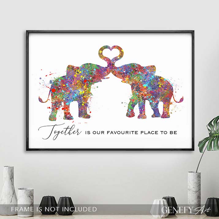 Elephant Couple Love Quote Watercolour Art - Genefy Art