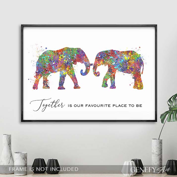 Elephant Couple Love Quote Watercolour Art - Genefy Art