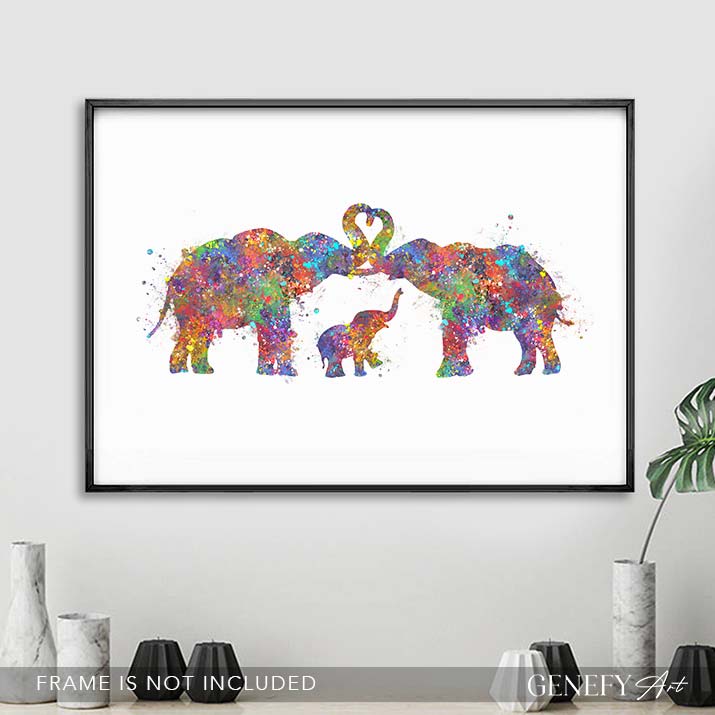 Elephant Family of 3 Watercolour Art - Genefy Art