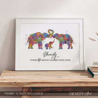 Elephant Family of 3 Quote Watercolour Print