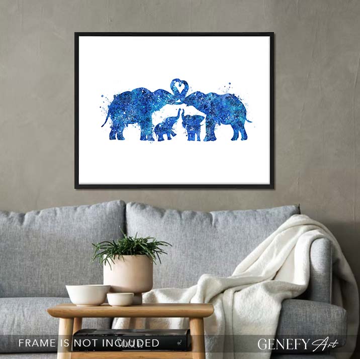 Elephant Herd Family of 4 Watercolour Art