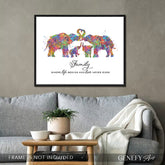 Elephant Family of 4 Quote Watercolour Print