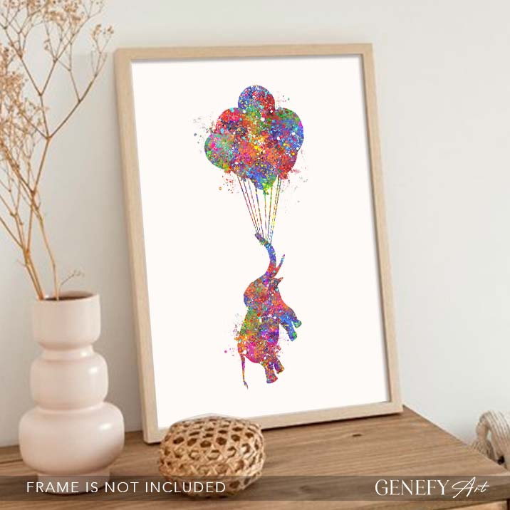 Elephant and Balloons Watercolour Print - Genefy Art