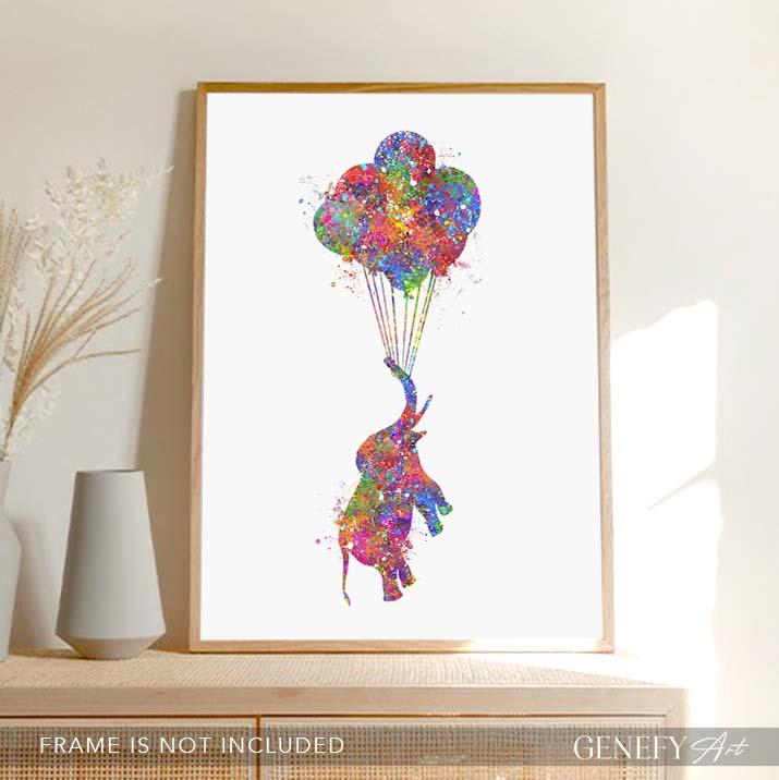 Elephant and Balloons Watercolour Print - Genefy Art