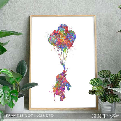 Elephant and Balloons Watercolour Print - Genefy Art