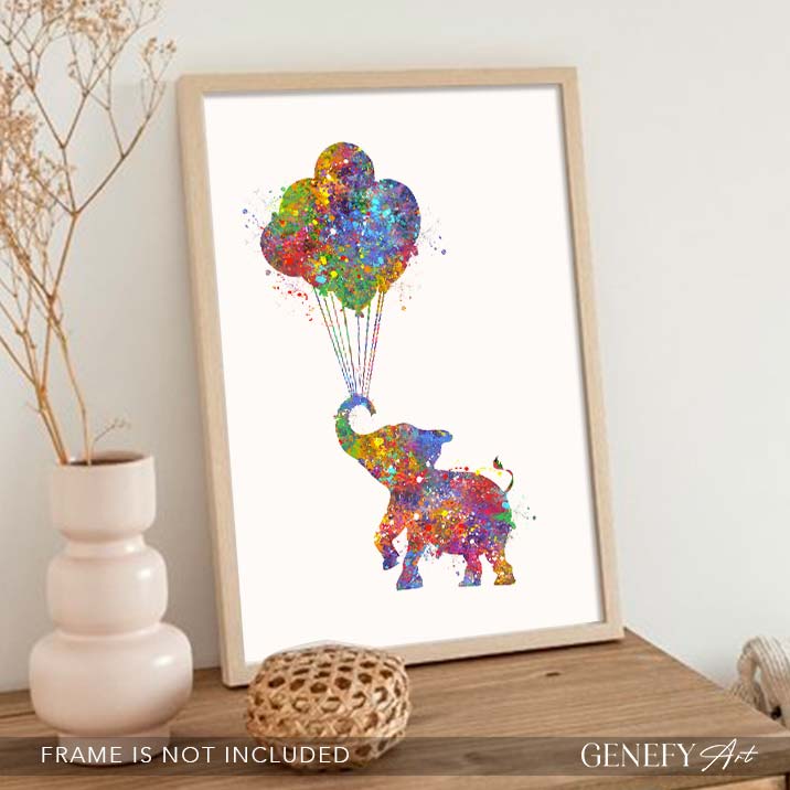 Elephant and Balloons Watercolour Print - Genefy Art