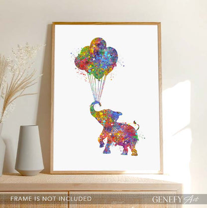 Elephant and Balloons Watercolour Print - Genefy Art