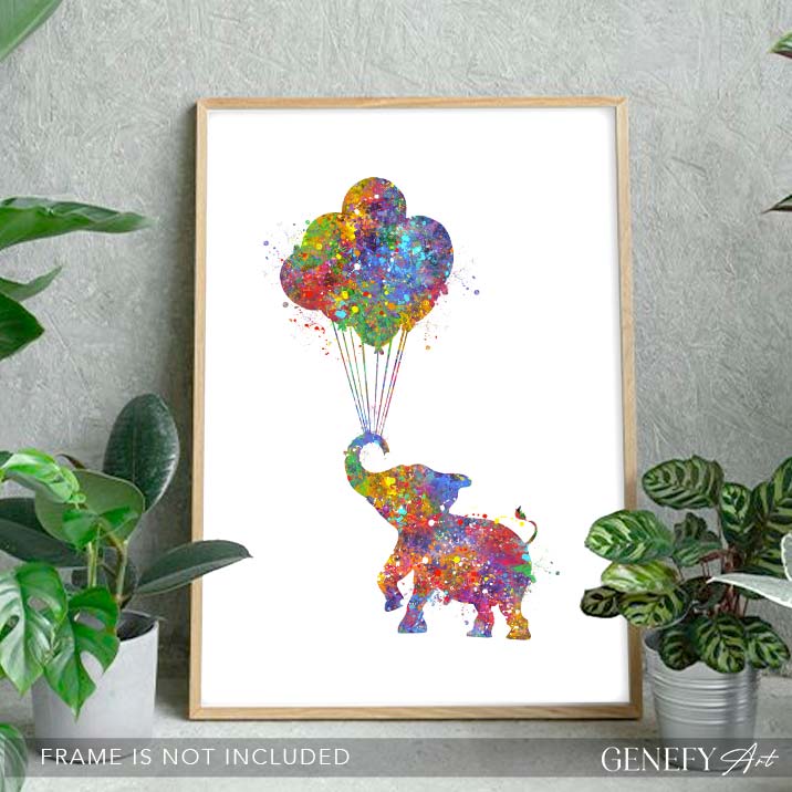 Elephant and Balloons Watercolour Print - Genefy Art