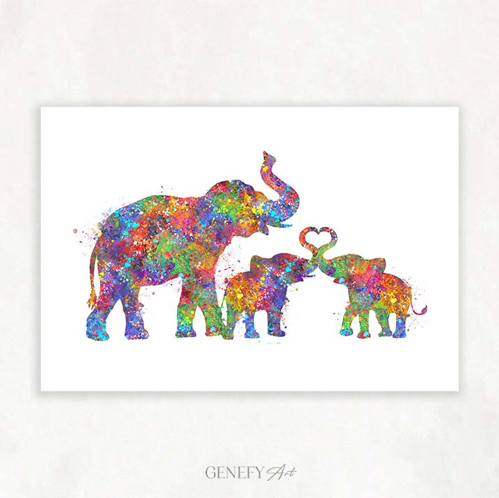 Elephant Family Watercolour Art
