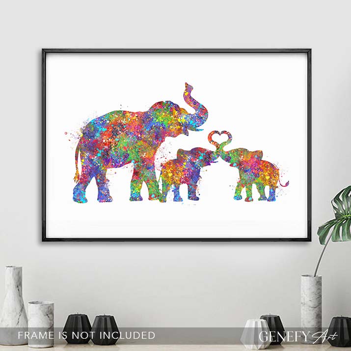 Elephant Family Watercolour Art