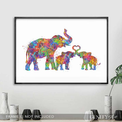 Elephant Family Watercolour Art