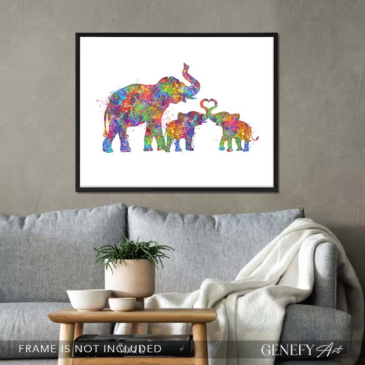 Elephant Family Watercolour Art