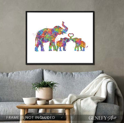 Elephant Family Watercolour Art