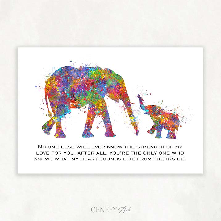 Elephant Mother and Baby Quote Watercolour Art - Genefy Art