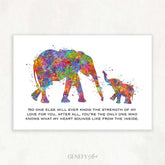 Elephant Mother and Baby Quote Watercolour Art - Genefy Art