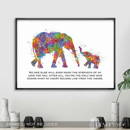 Elephant Mother and Baby Quote Watercolour Art - Genefy Art