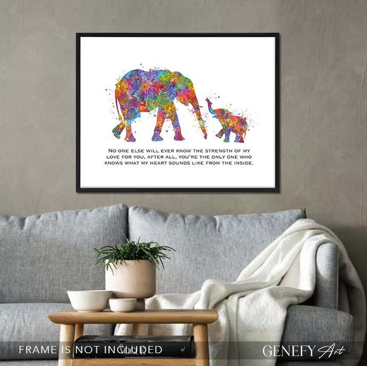 Elephant Mother and Baby Quote Watercolour Art - Genefy Art