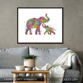 Elephant Mother and Baby Watercolour Art - Genefy Art