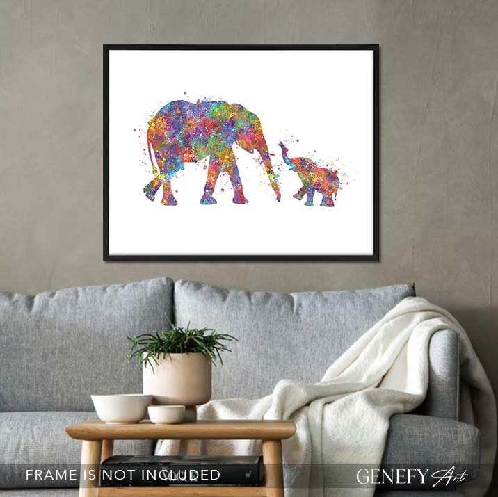 Elephant Mother and Baby Watercolour Art - Genefy Art