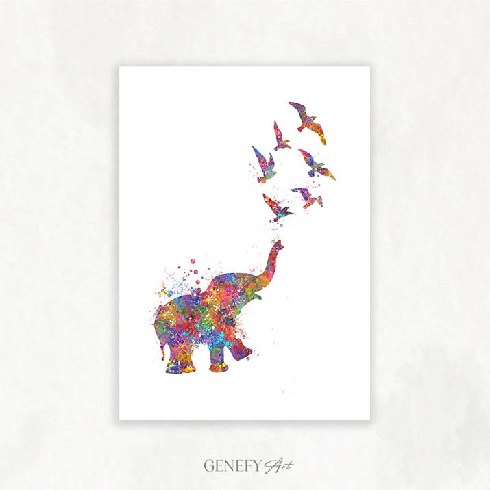 Elephant Chasing Birds Art Print - Genefy Art