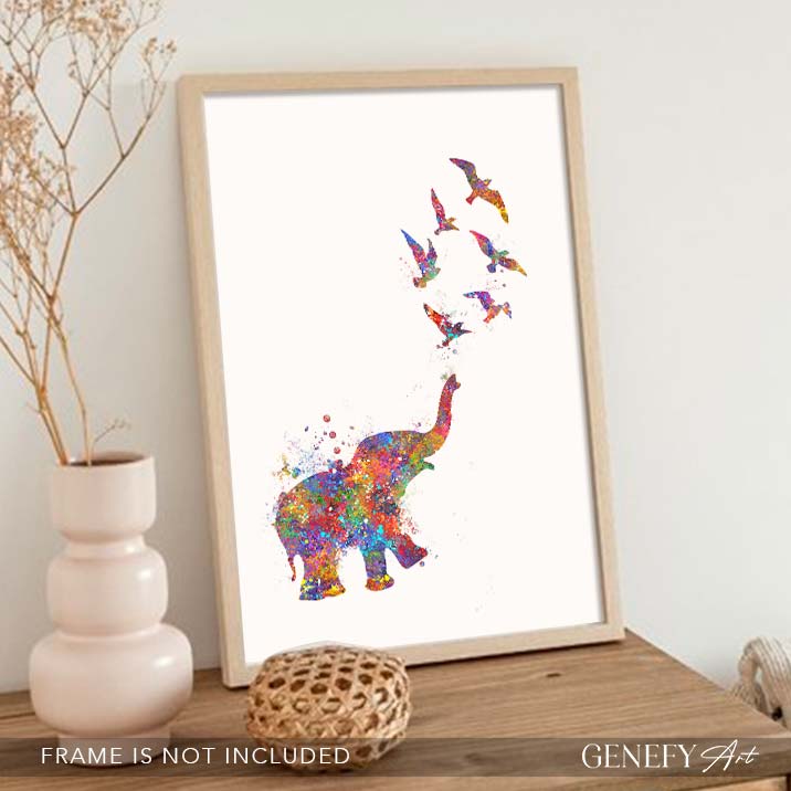 Elephant Chasing Birds Art Print - Genefy Art