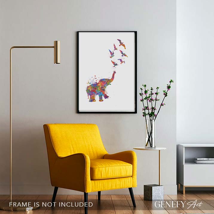 Elephant Chasing Birds Art Print - Genefy Art