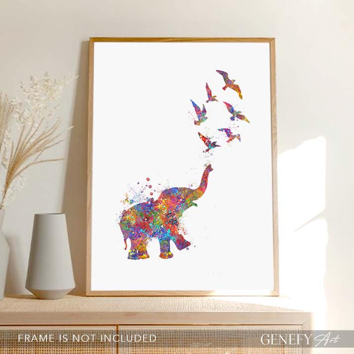 Elephant Chasing Birds Art Print - Genefy Art