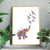 Elephant Chasing Birds Art Print - Genefy Art